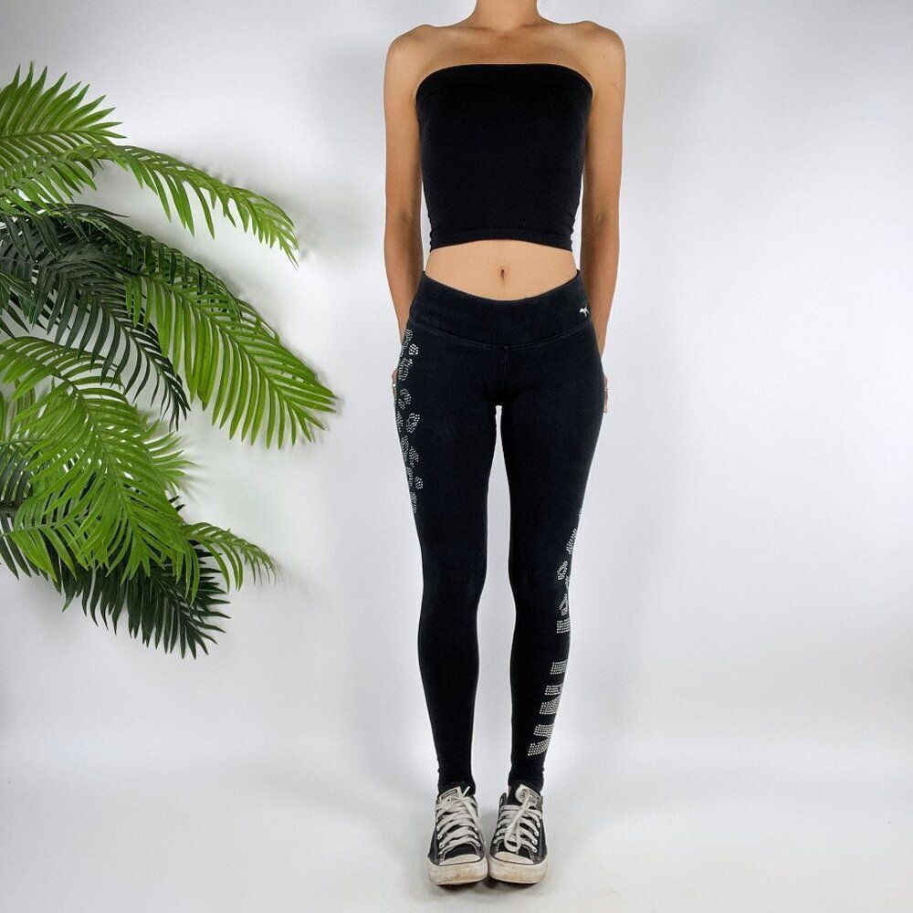 Victoria's Secret Y2K Black Stretchy Low Rise Athletic Rhinestone Leggings / XS